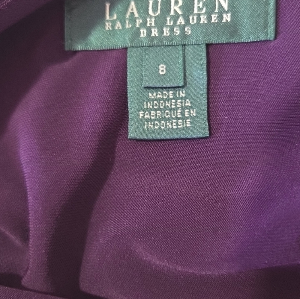 Lauren Ralph Lauren Dress Size 8 Faux Wrap Ruched V Neck Purple Dress - Picture 7 of 9